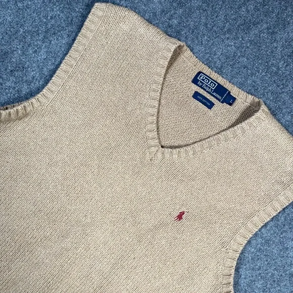 Polo Ralph Lauren Vest Men's Large Brown Red Pony Cotton Sweater - Picture 3 of 6